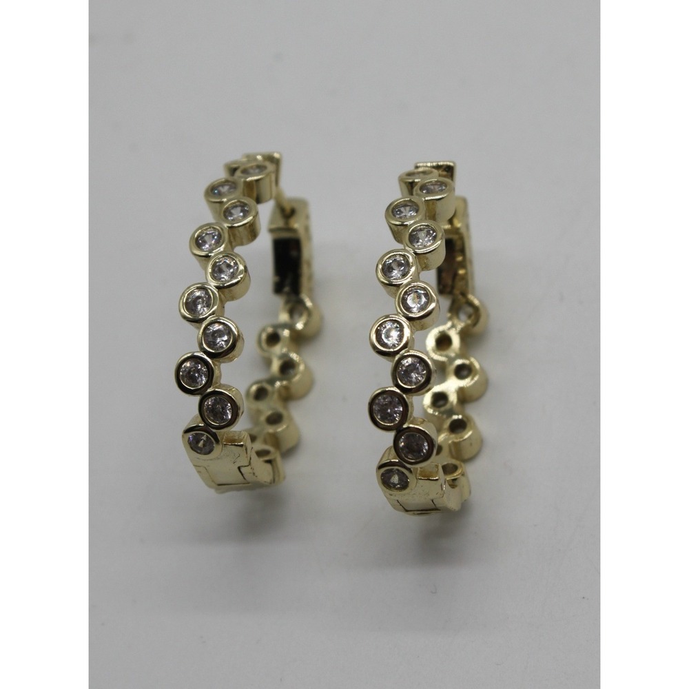 Contemporary Chic Yellow Gold-Plated Bezel Cubic Zirconia Bubble Hoop Earrings
